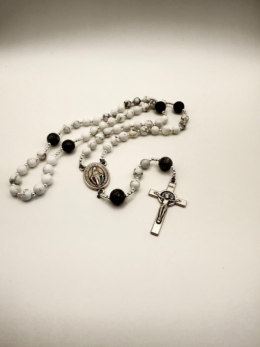 White Howlite & Black Larvikite (Large)