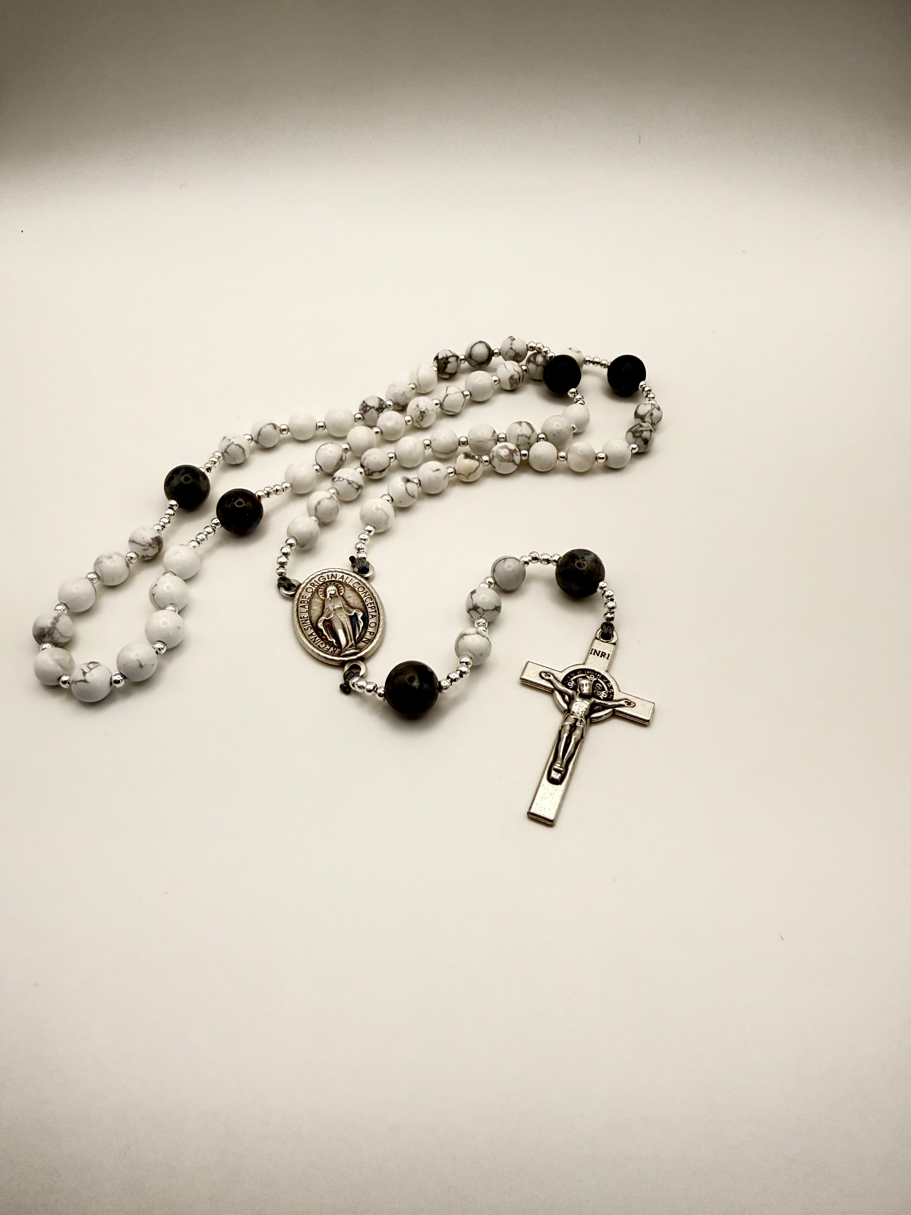 White Howlite & Black Larvikite (Large)