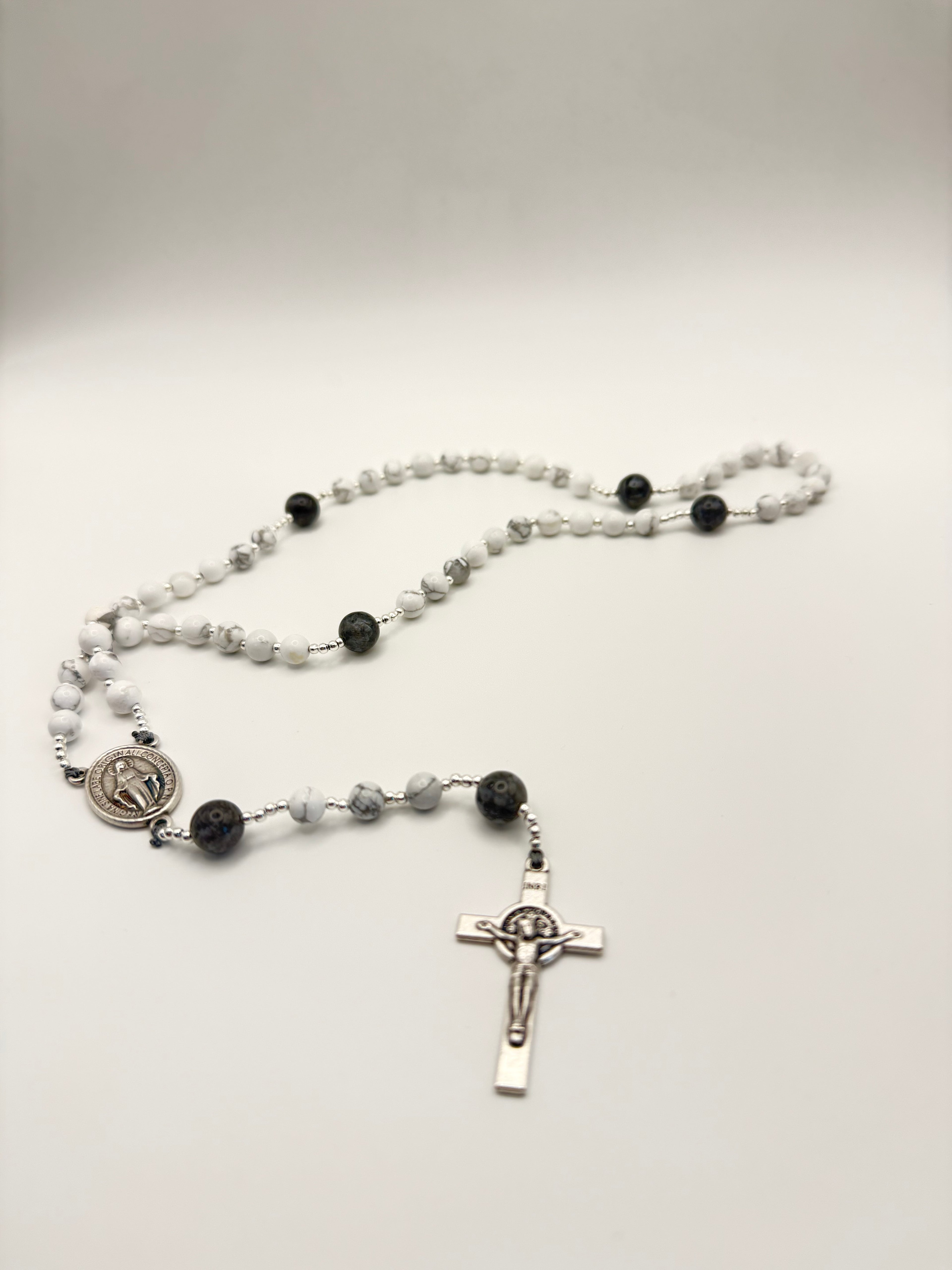 White Howlite & Black Larvikite (Large)
