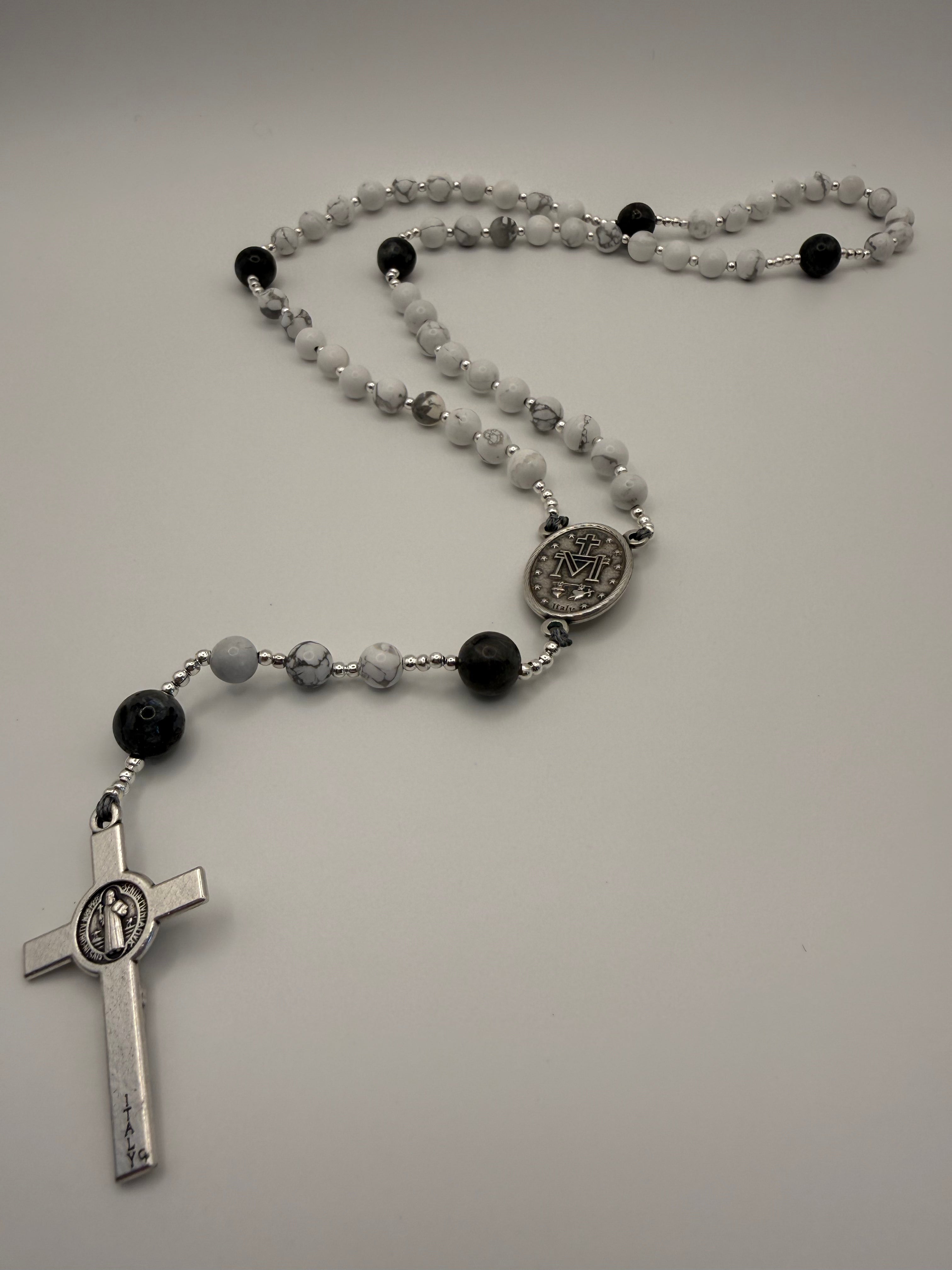 White Howlite & Black Larvikite (Large)