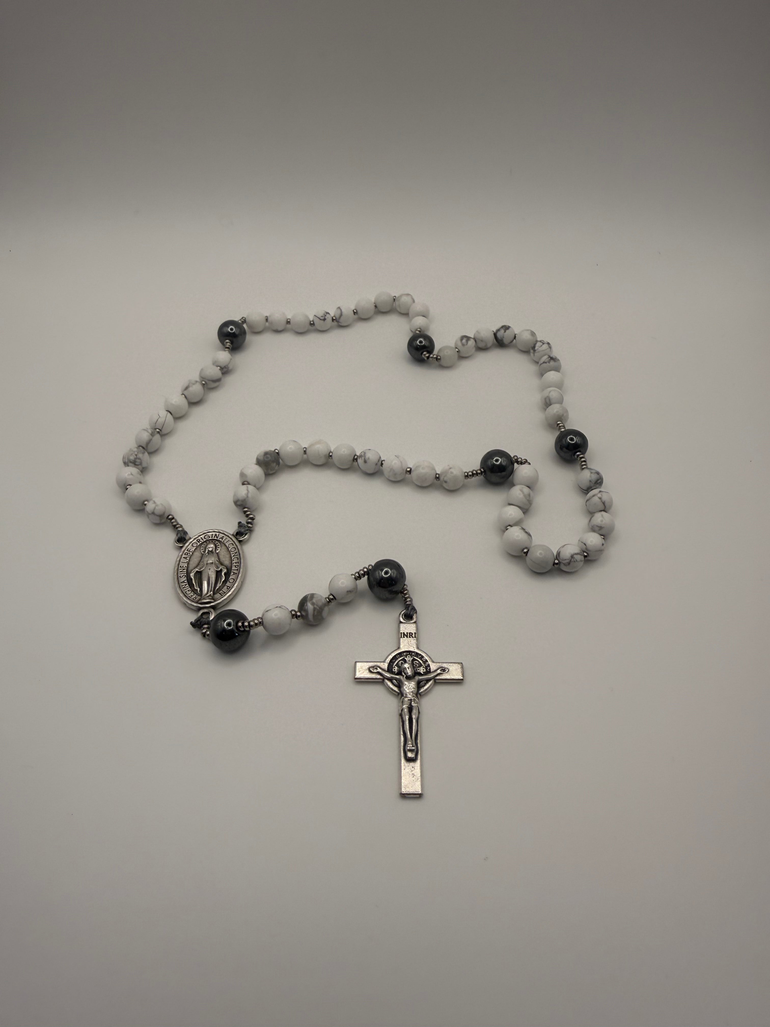 White Howlite & Hematite (Medium)